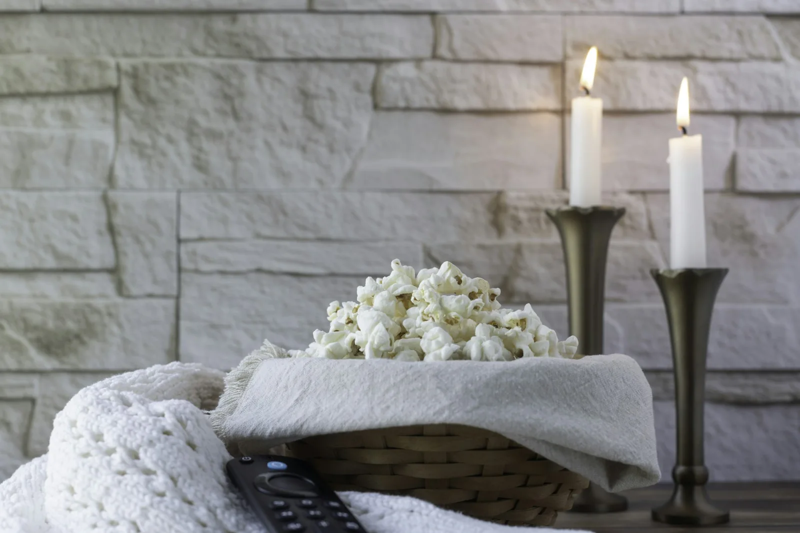 Popcorn and candles for movie night